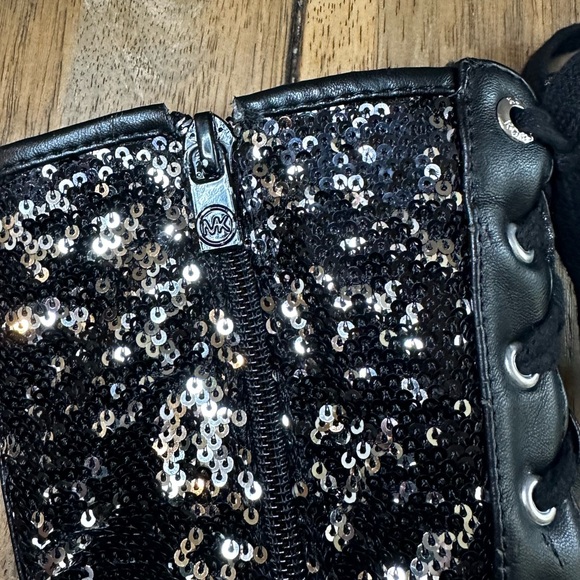 MICHAEL/Michael Kors Marcella Little Girls Black Silver Sequin Zip Lace Boot/13 - Picture 12 of 16